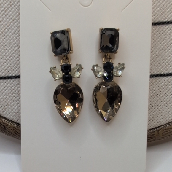 J. Crew Gold and Silver Drop Earrings with Faceted Teardrop Pineapple Design - Picture 5 of 6